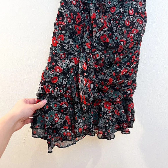 Veronica Beard Ballard 100% Silk Red Floral One Shoulder Designer Mini Dress 2 - Picture 3 of 10